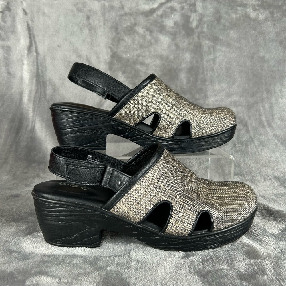 BOC Born Lyza Tweed Clogs Womens 9 Gray Sling‎ Back Mules Block Heel Boho Shoes
